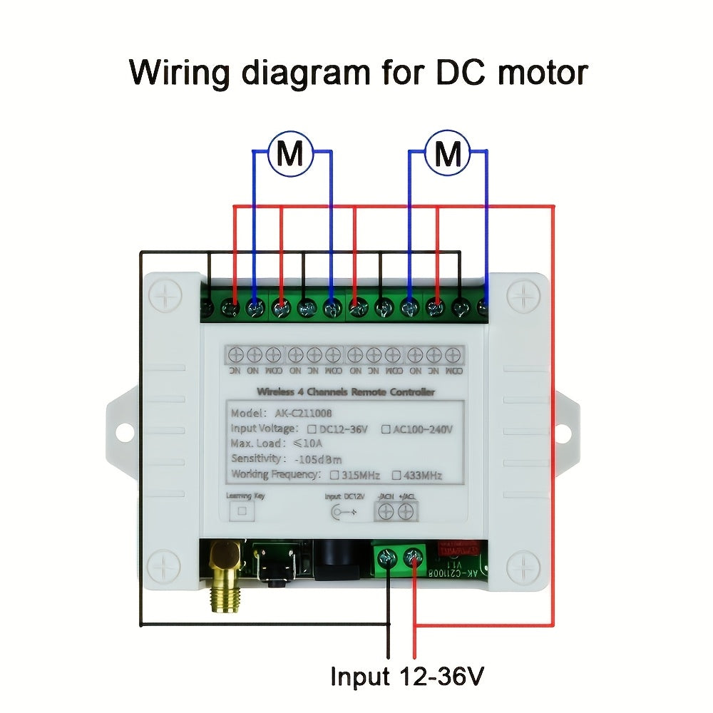 Wireless 4-Channel RF Relay Switch Remote Control Wall Mount Shock-Resistant for Computers
