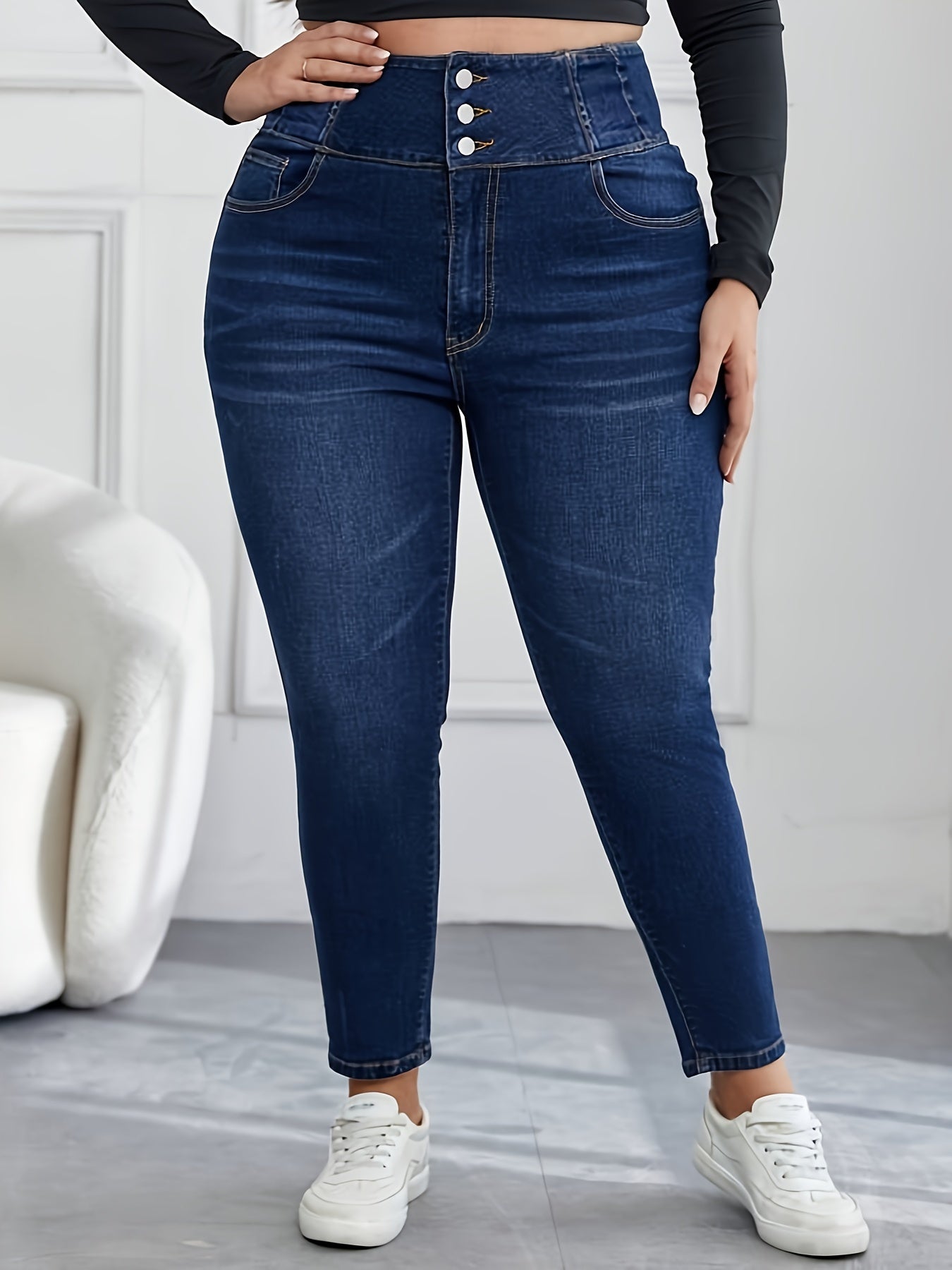 Ayollar uchun kattaroq o'lchamdagi flare jinsi, denim, rang-barang, elastik, qulay cho'ntaklar