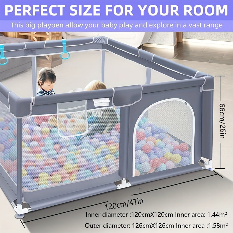 Прочный игровой манеж для дома и улицы с воротами, противоскользящей основой, мягкой сеткой и размером 1,2*1,2 м / 47 дюймов * 47 дюймов, идеально подходит для игр вашего малыша.
