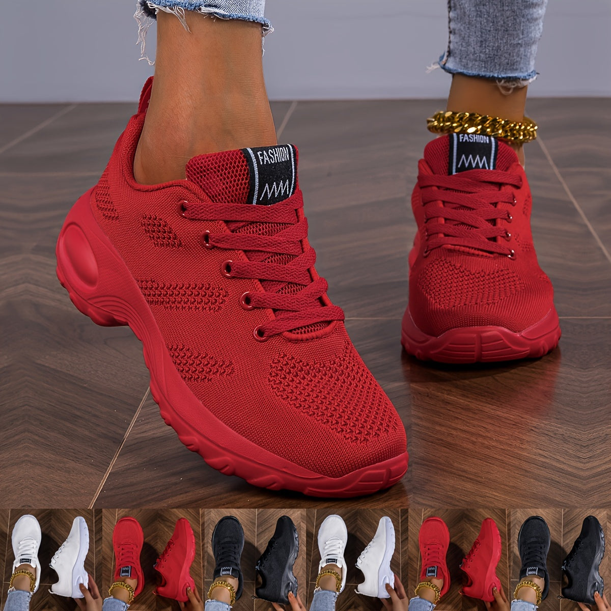 Women's Knitted Chunky Sneakers Breathable Solid Color Running Shoes