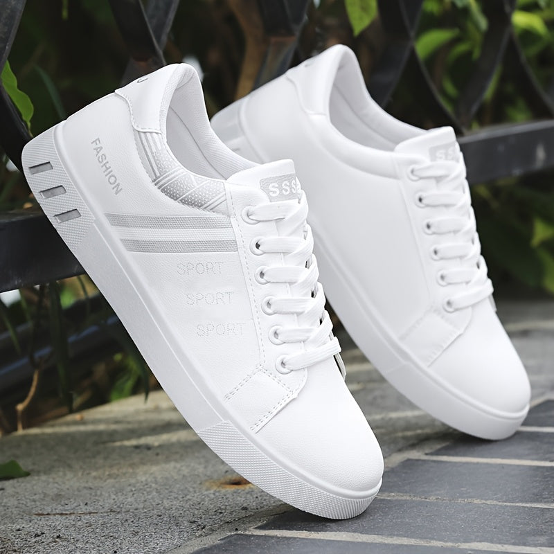 Men's Casual Sports Sneakers Low Top Lace-Up Solid Striped PU Upper PVC Sole
