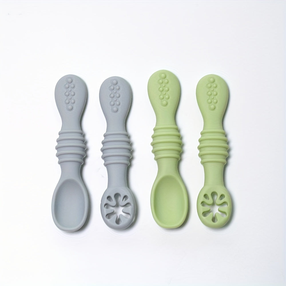 Kids Silicone Feeding Set 4-Piece Soft Chewable Spoons for Self-Feeding