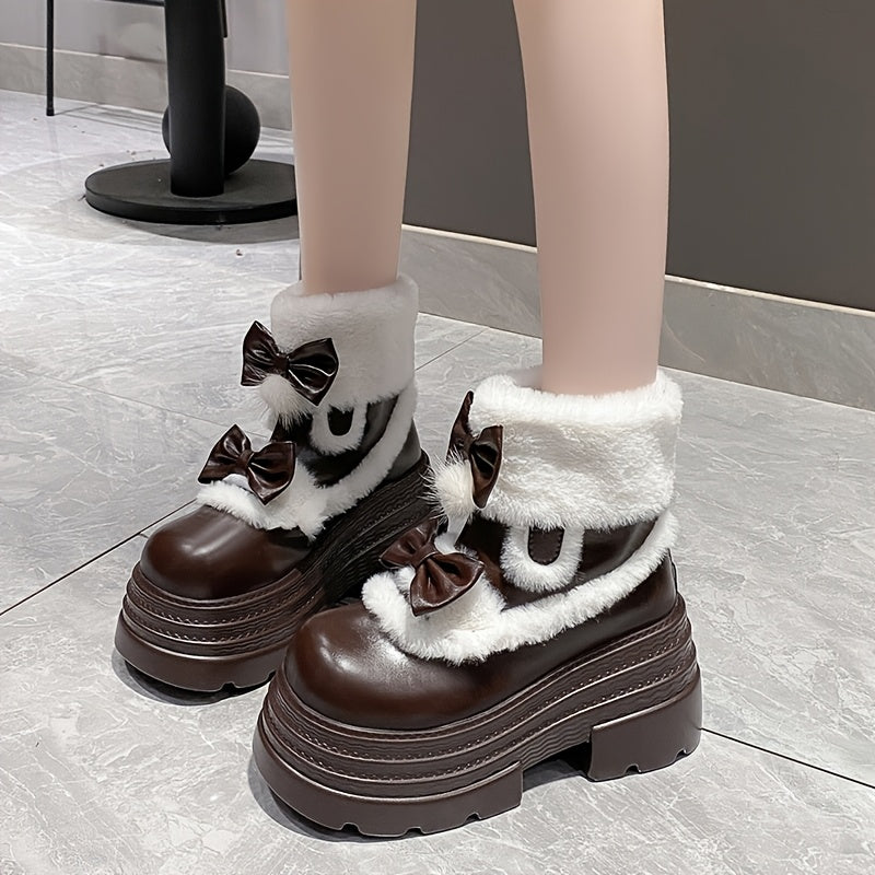 Women's Snow Boots Chunky Platform Non-Slip Rubber Sole Black Winter Footwear