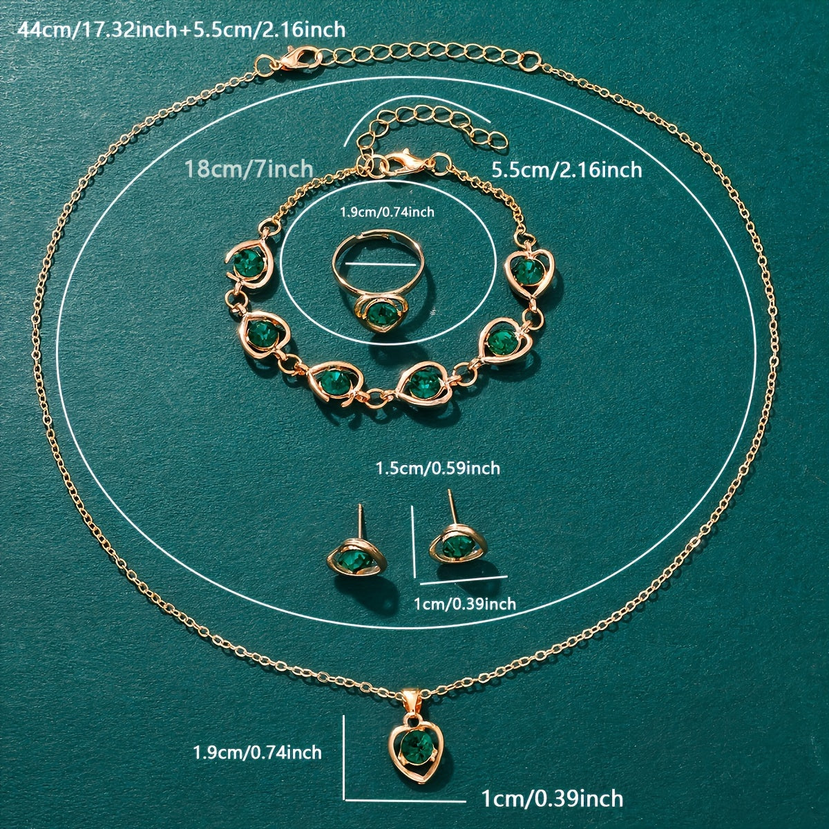 Women’s Green Quartz Jewelry Set with Wristwatch Earrings Necklace and Bracelets