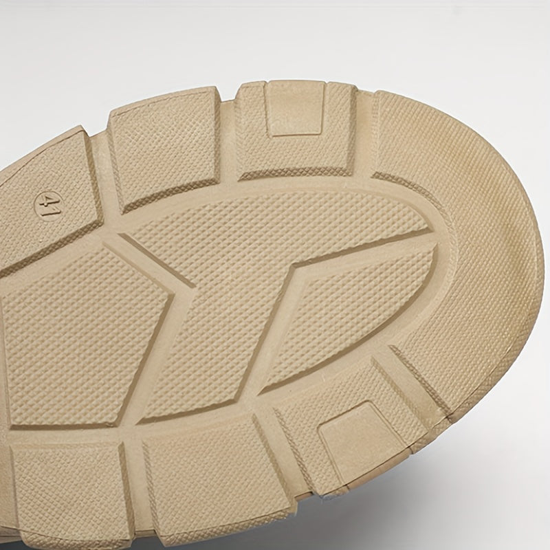 Men's Beige High-Top Work Boots Non-Slip Durable Casual Hiking PVC Sole