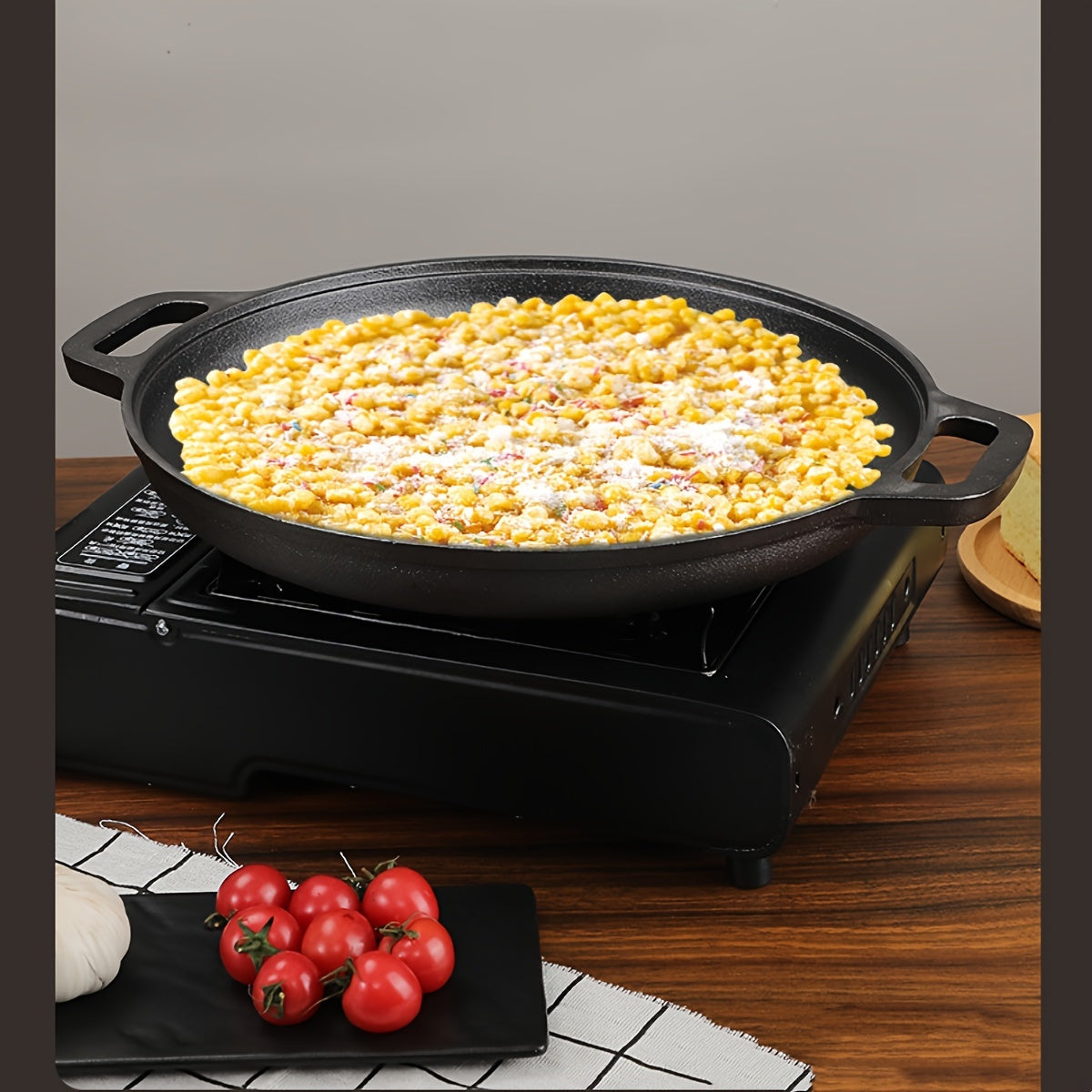 Cast Iron Double-Handled Non-Stick Frying Pan for Pancakes and Crepes