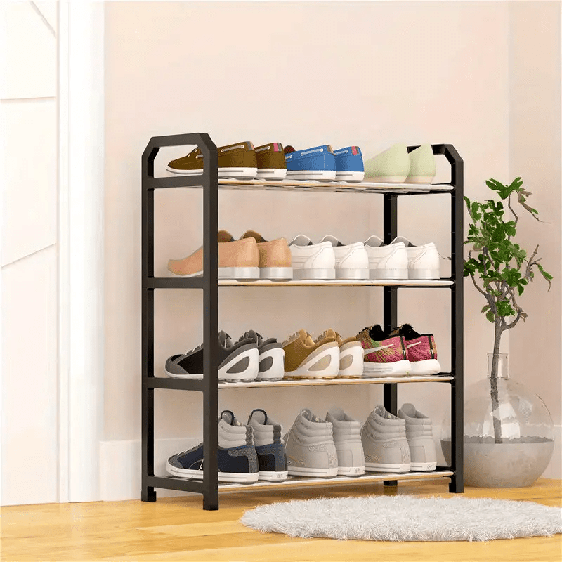 Four-Tier Stackable Shoe Rack Foldable Storage Organizer for Closet Bedroom