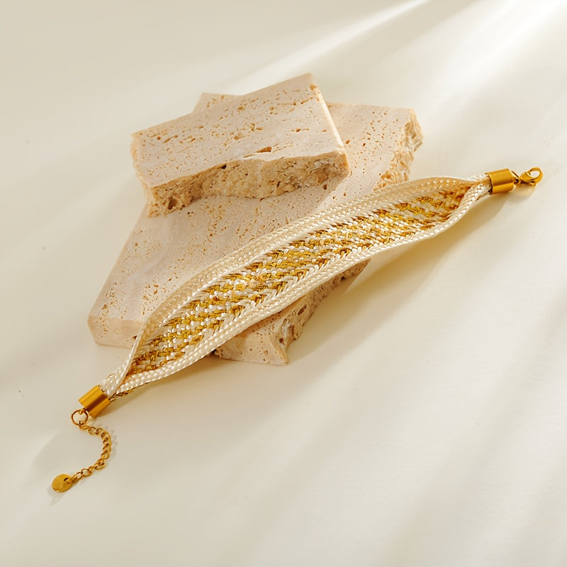 Gold Plated Titanium Steel Bracelet with Turquoise Bohemian Ethnic Woven Design for Women