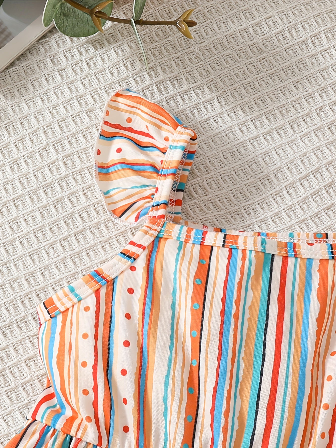 Set of Three Sleeveless Square Neck Casual Dresses for Girls Summer Polyester Stripes