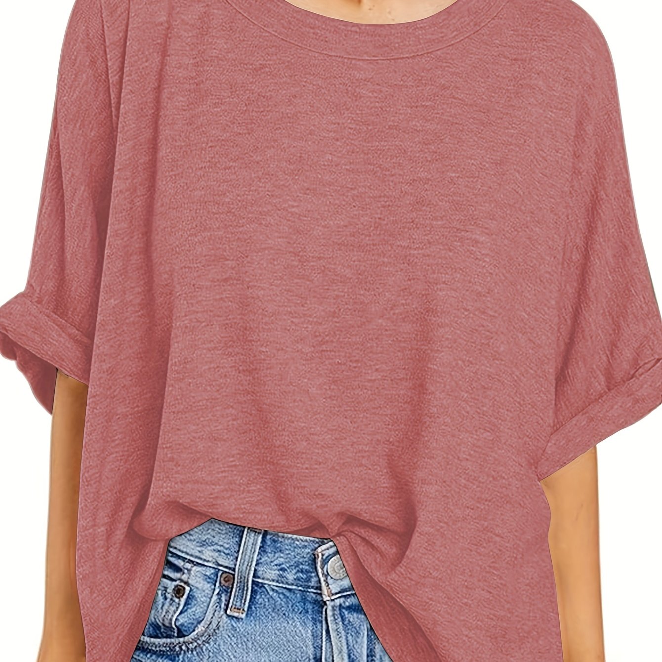 Plus Size Black Loose Fit Women'S T-Shirt Casual Short Sleeve Top