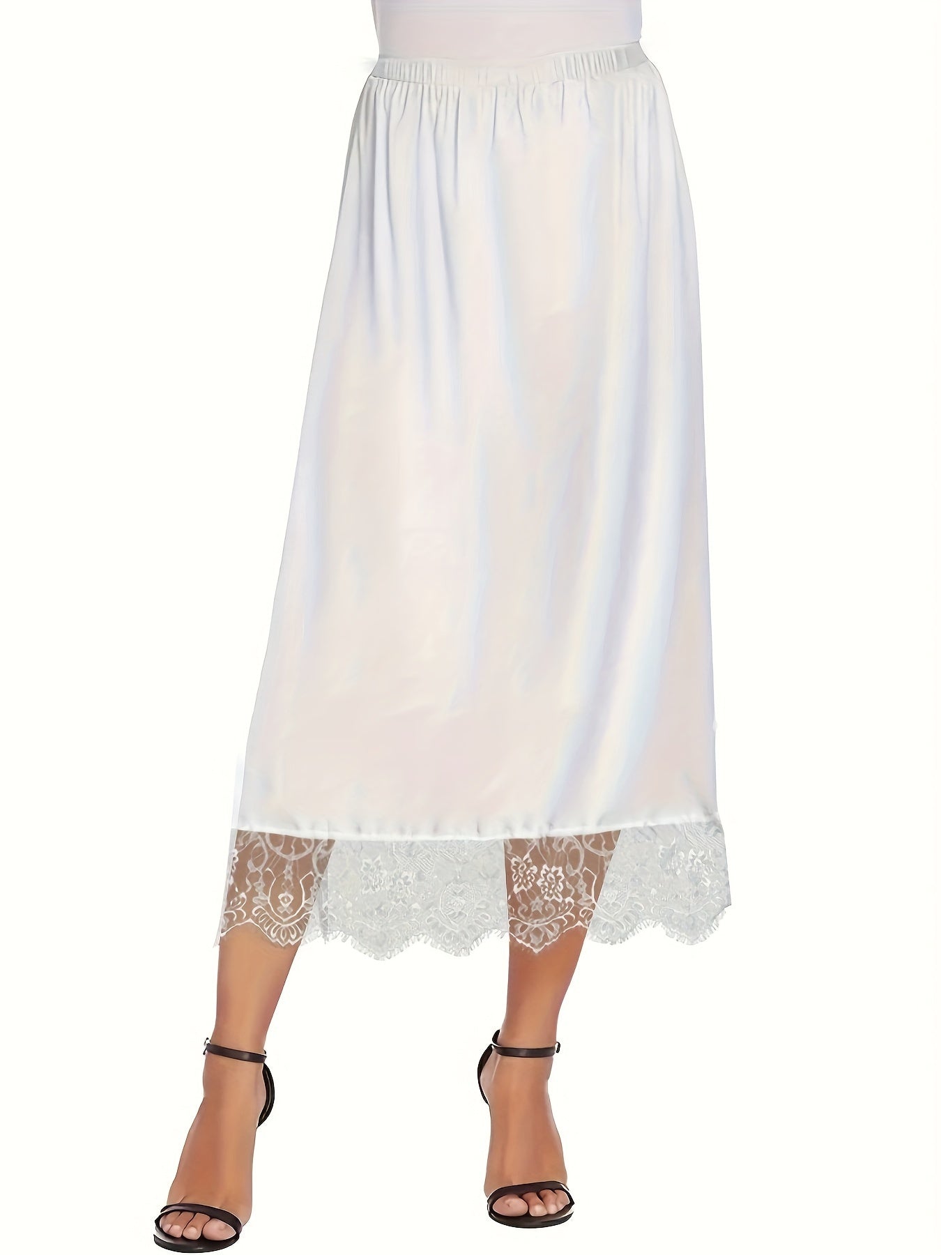 Women's White Lace Midi Skirt Floral Pattern A-Line Lightweight Polyester