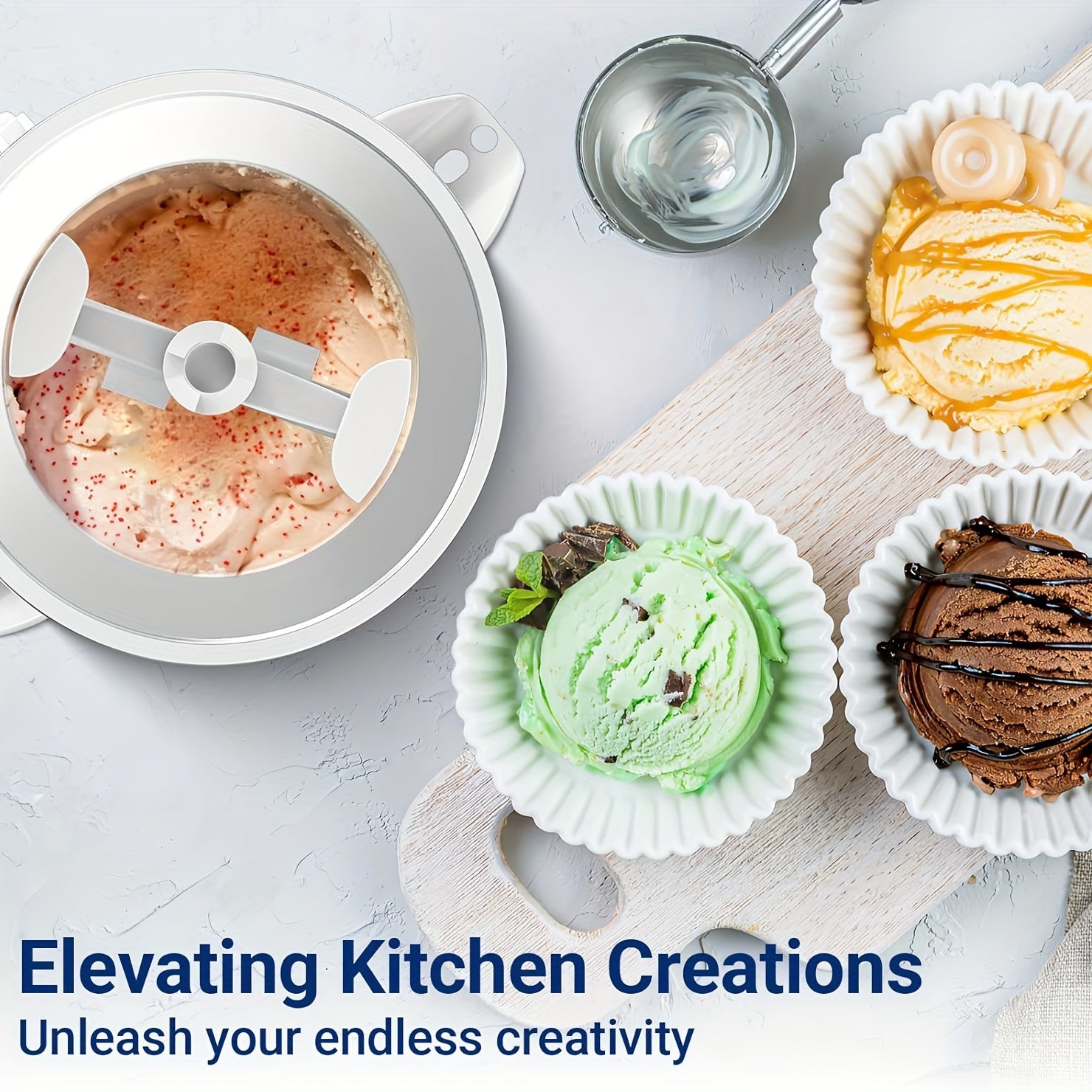 Stand mixer uchun muzqaymoq tayyorlash uchun qo'shimcha, muzli yogurt va sorbet idishlariga mos keladi