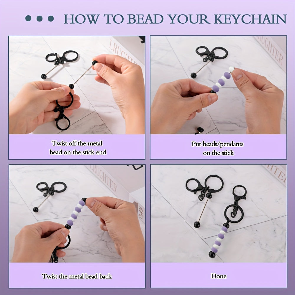 Set of 24 Metal Beadable Keychain Bars Unfinished DIY Jewelry Charms for Pendants and Keychains