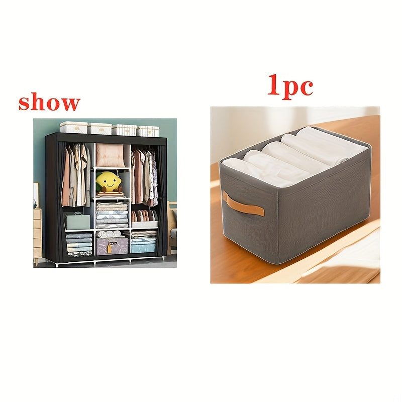 Dark Grey Non-Woven Fabric Storage Box with Faux Leather Handle, 28x48x28cm