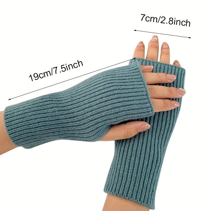 Solid Color Knitted Fingerless Gloves Touch Screen Compatible Warmth