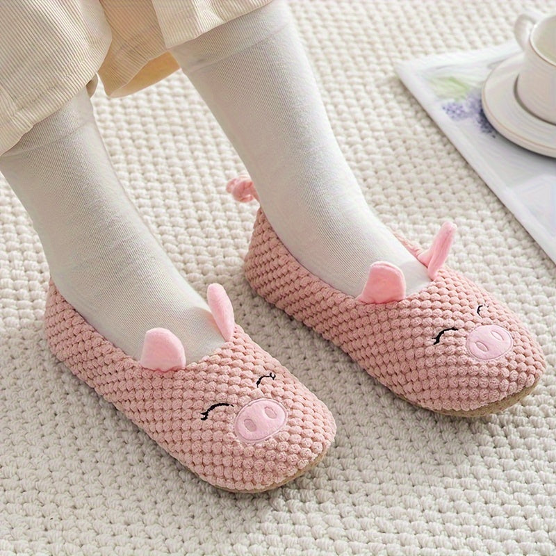 Pink Cozy Pig Slippers for Women Indoor Fleece Winter Non-Slip