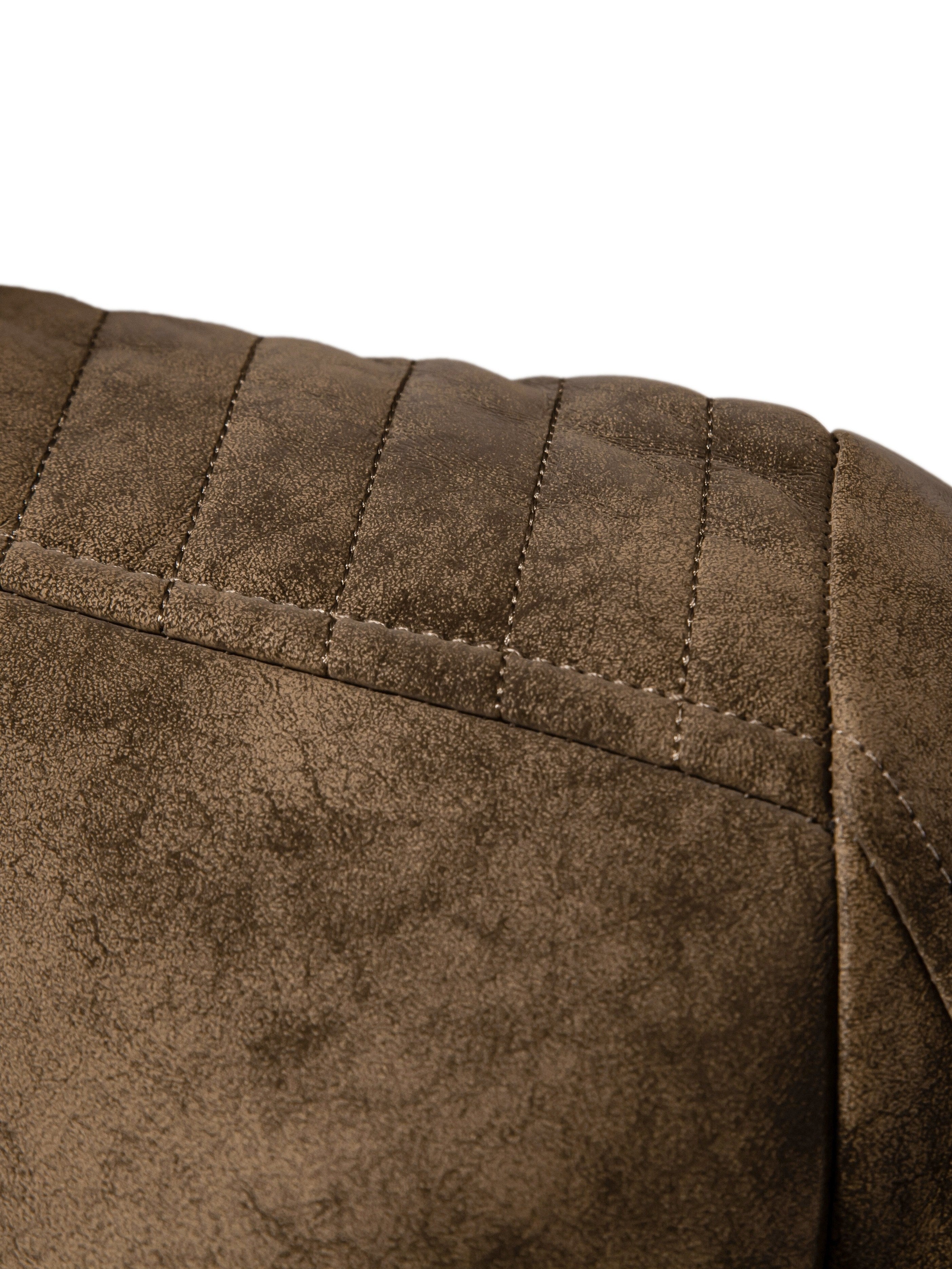 Erkaklar uchun vintage uslubidagi sun'iy charm kurtka, turli xil yenglar, zip-up yopilishi va polyester astar bilan.