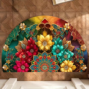 Богемский мандала с цветочным узором, полукруглый ковер, нескользящий, устойчивый к пятнам, дверной коврик