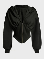 Women's Plus Size Zipper Hoodie for Fall Spring Solid Color Knit Polyester