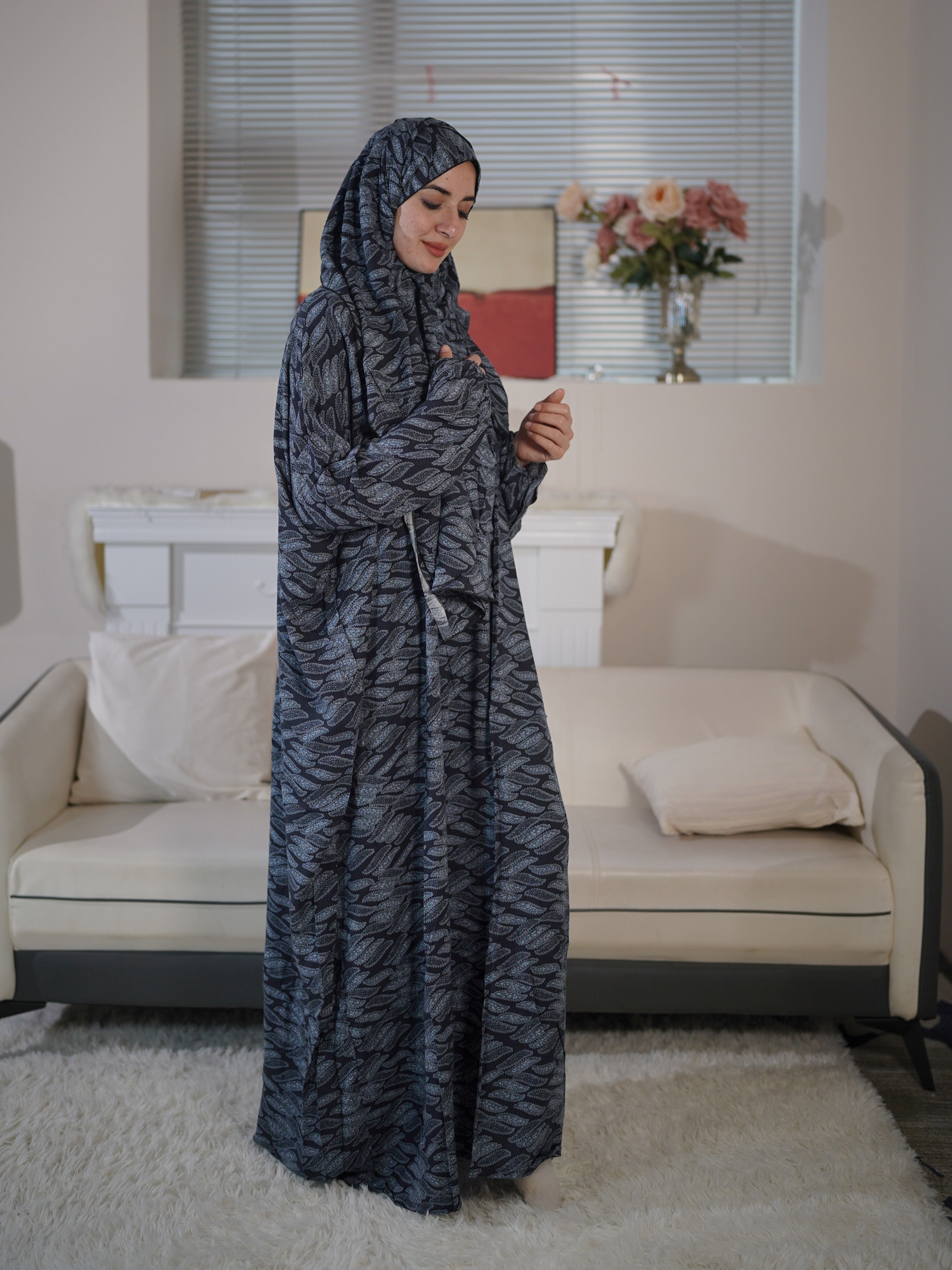 Plus Size Casual Long Sleeve Maxi Dress with Hijab for Women
