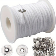60.96 Meter Cotton Braided Candle Wicks with Core Spool and Metal Sustainer Tabs for DIY Candle Making