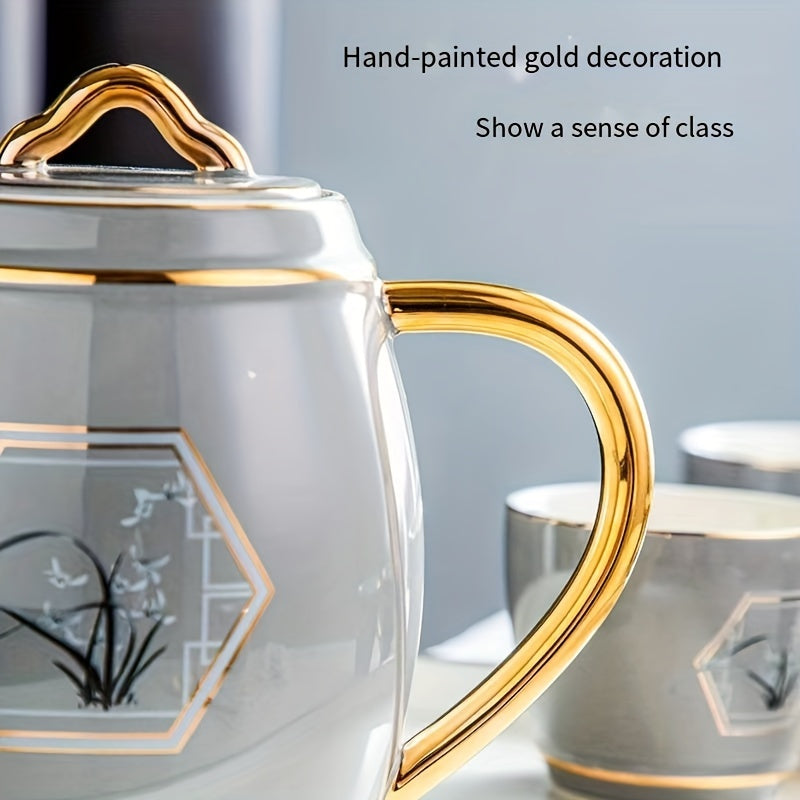 Ceramic Tea Set with Teapot and Cups, Food-Safe, Large Capacity for Afternoon Tea