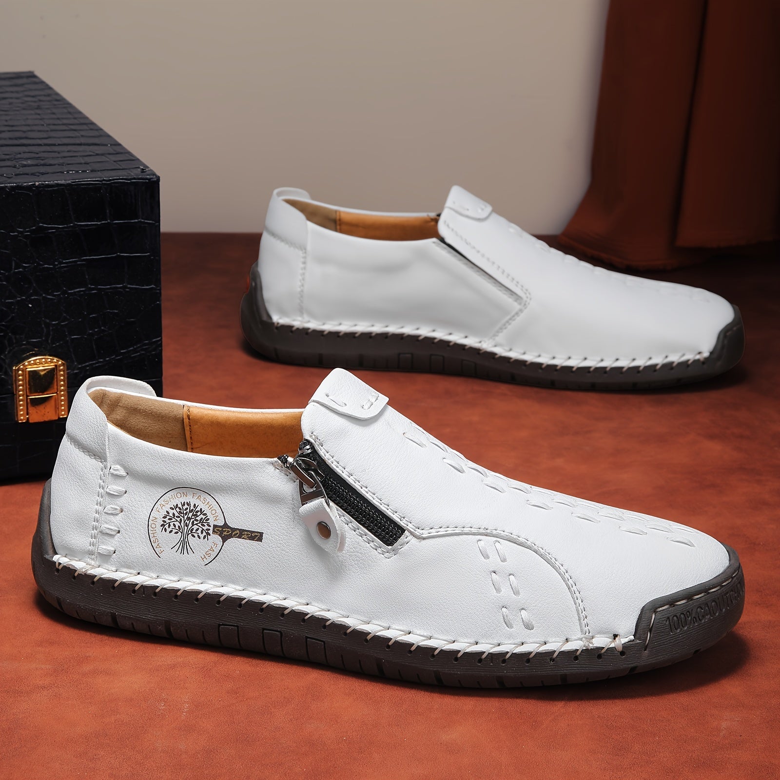 Men's Trekking Shoes with Zipper Durable Rubber Sole for Indoor Outdoor Activities