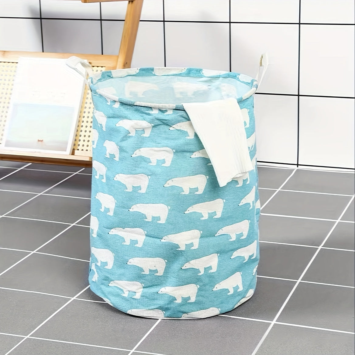 Yopqichli aylana qog'ozdan tayyorlangan kir yuvish savati, yotoqxona, hammom va ofis uchun saqlash