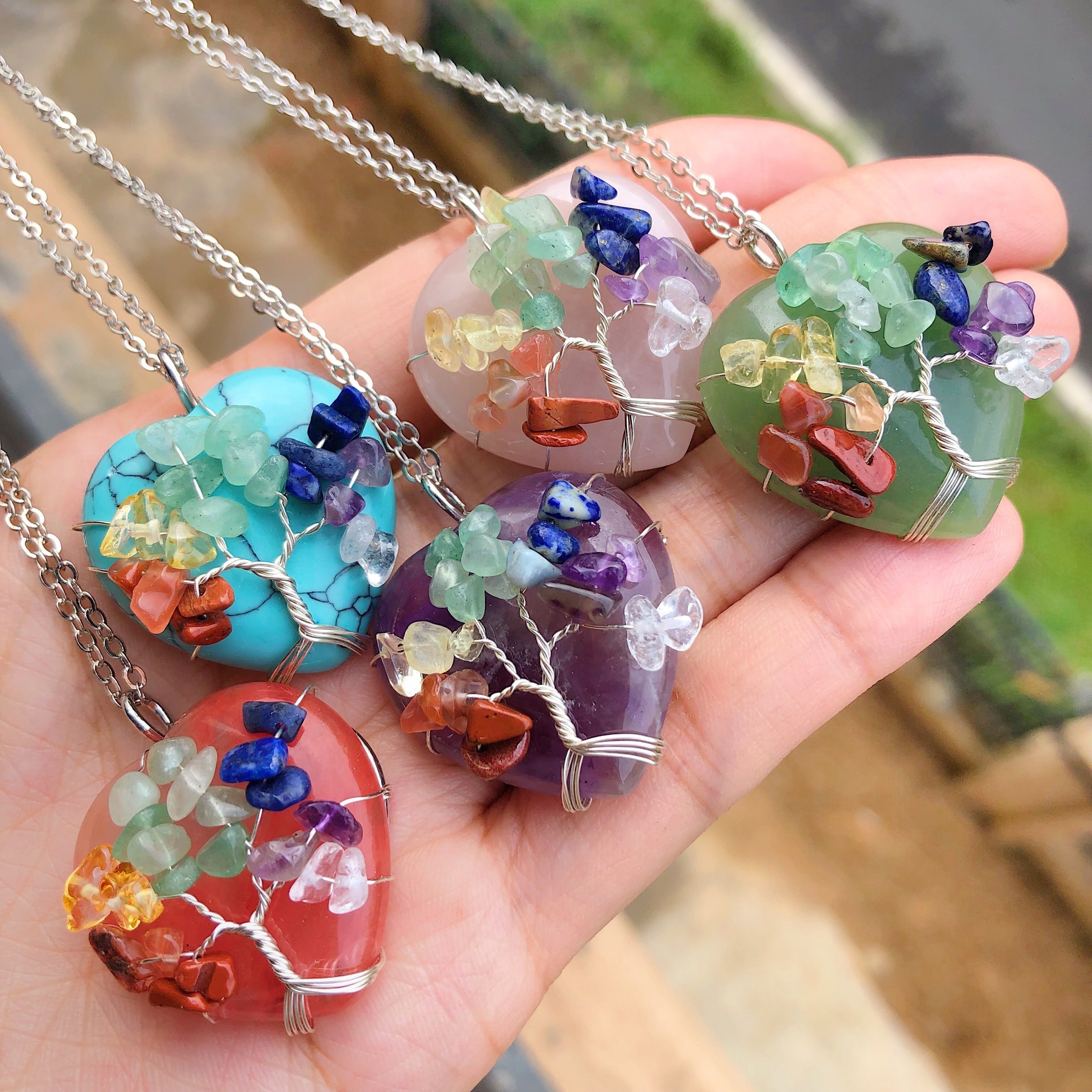 7 Chakraga toshli Hayot Daraxti Yurak Taxtasi Taqilishi Uzuk Reiki Davolash Zargarlik Buyumlari