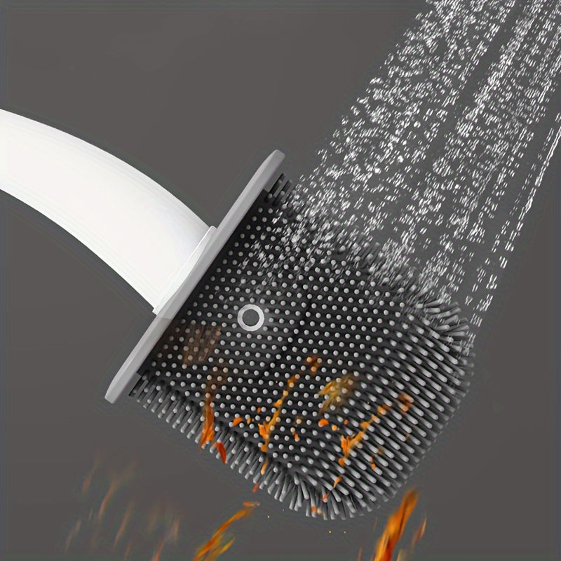 Toilet Brush with Soft Silicone Head, Wall Mount, Extended Handle, Easy Installation