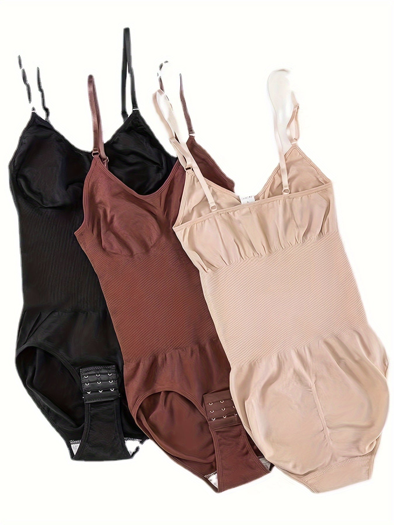 Faja sin costuras de 3 piezas para mujer, control de abdomen, levantamiento de glúteos, body de nylon y elastano