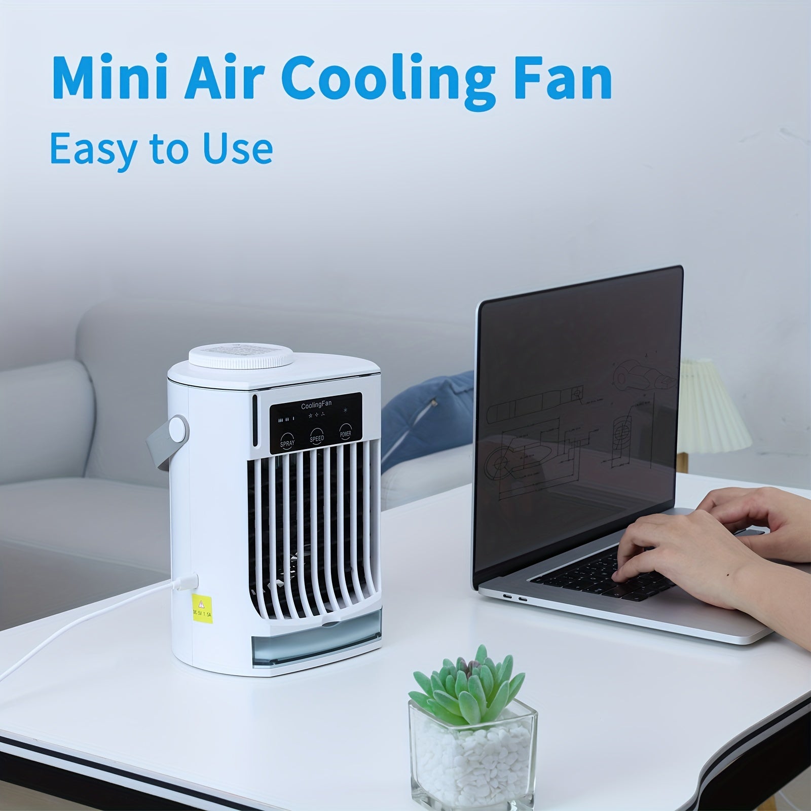 Portativ USB 4-in-1 raqamli havo sovutgich fanati, 3 shamol tezligi, mini bug'lantiruvchi va ultratovush atomizatori bilan yotoqxona, ofis va ochiq havoda foydalanish uchun.