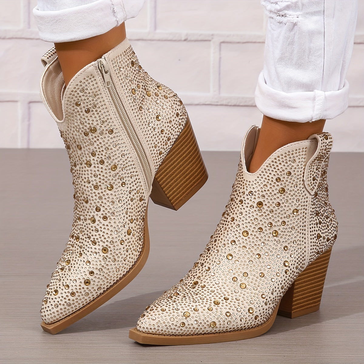 Women’s Faux Leather Chunky Heel Ankle Boots with Zipper Fall Shoes