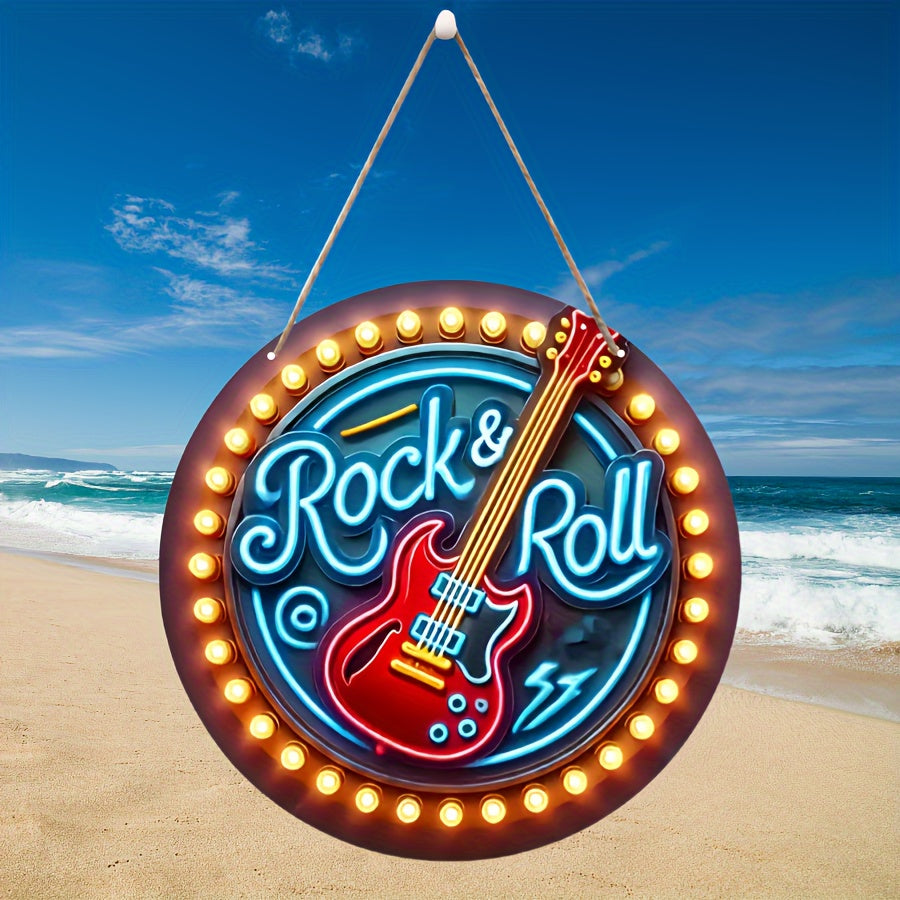 Neon Rock Light Wooden Wall Art for Bars Cafes Music Decor