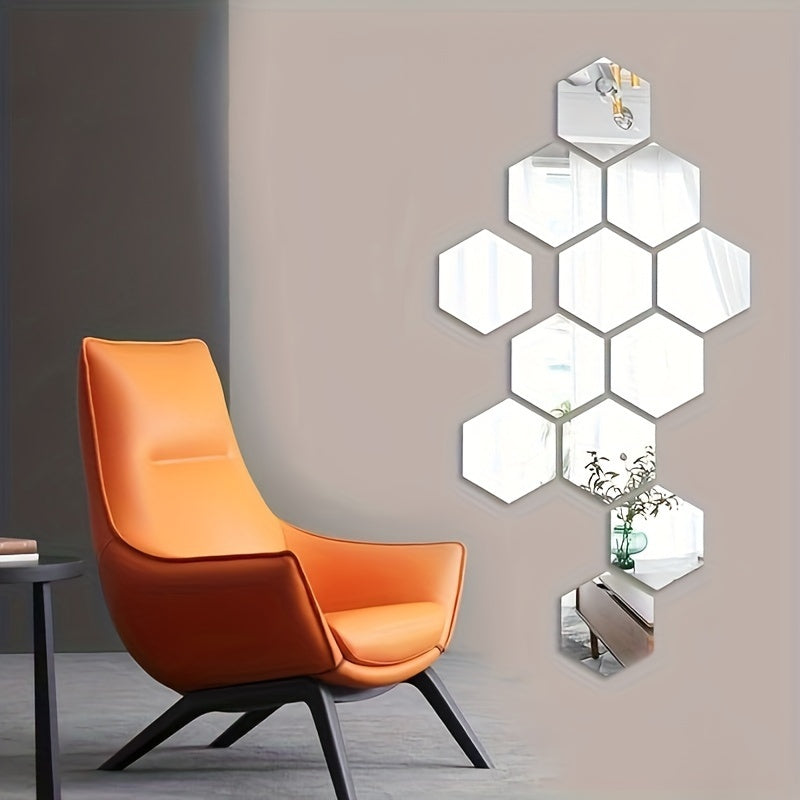 Hexagonal Mirror Wall Stickers Self-Adhesive Acrylic Tiles for Living Room Bedroom Decor