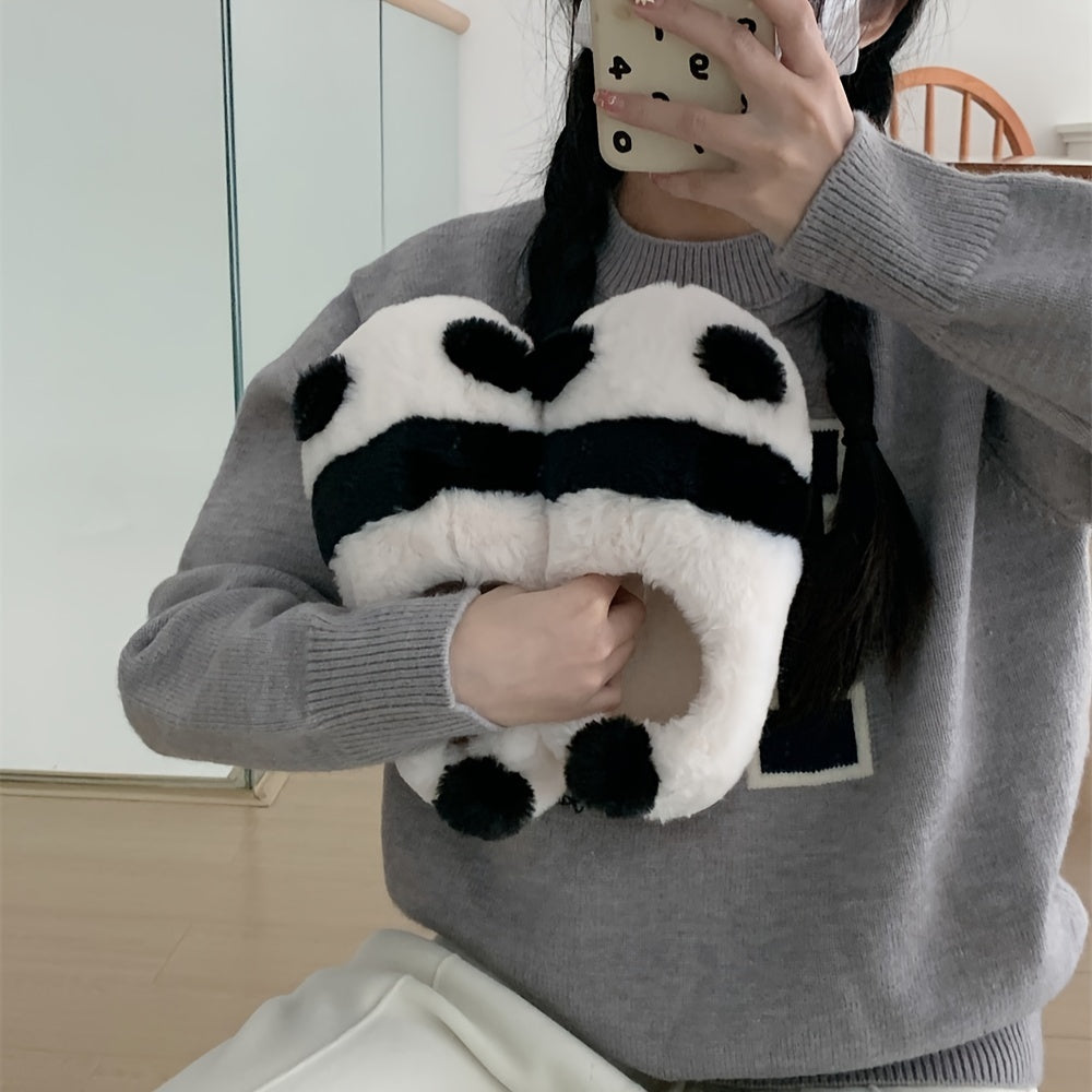 Unisex Cotton Plush Panda Slippers for Couples Non-Slip Socks