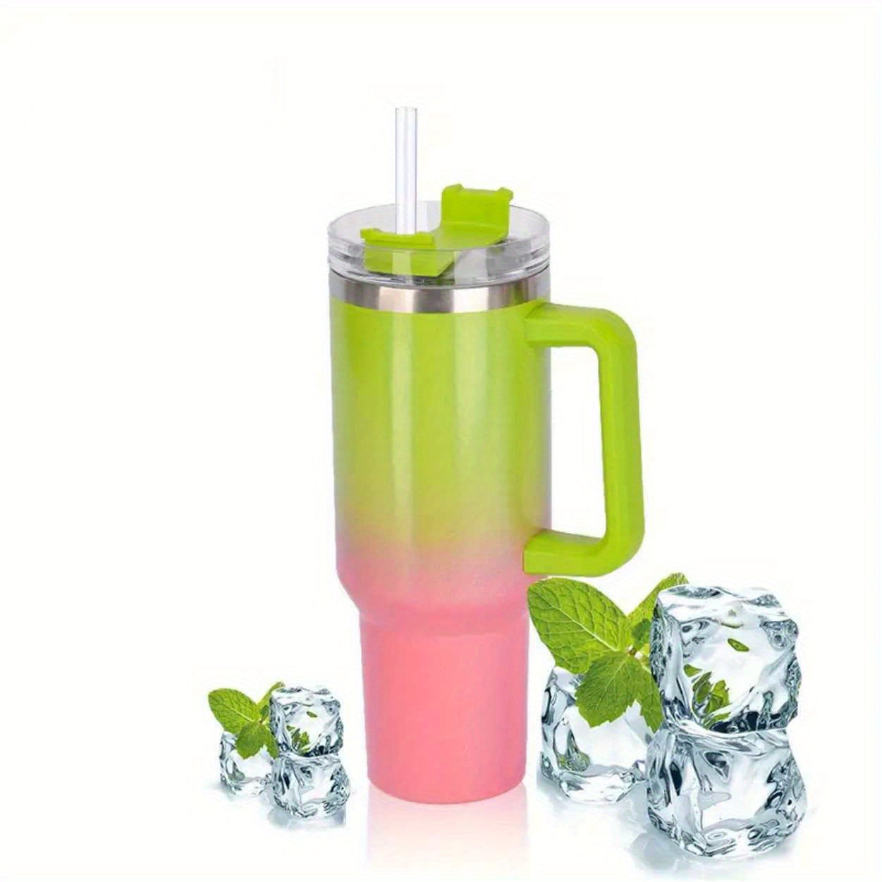 Rainbow Gradient 40 oz Insulated Travel Mug with Handle and Straw