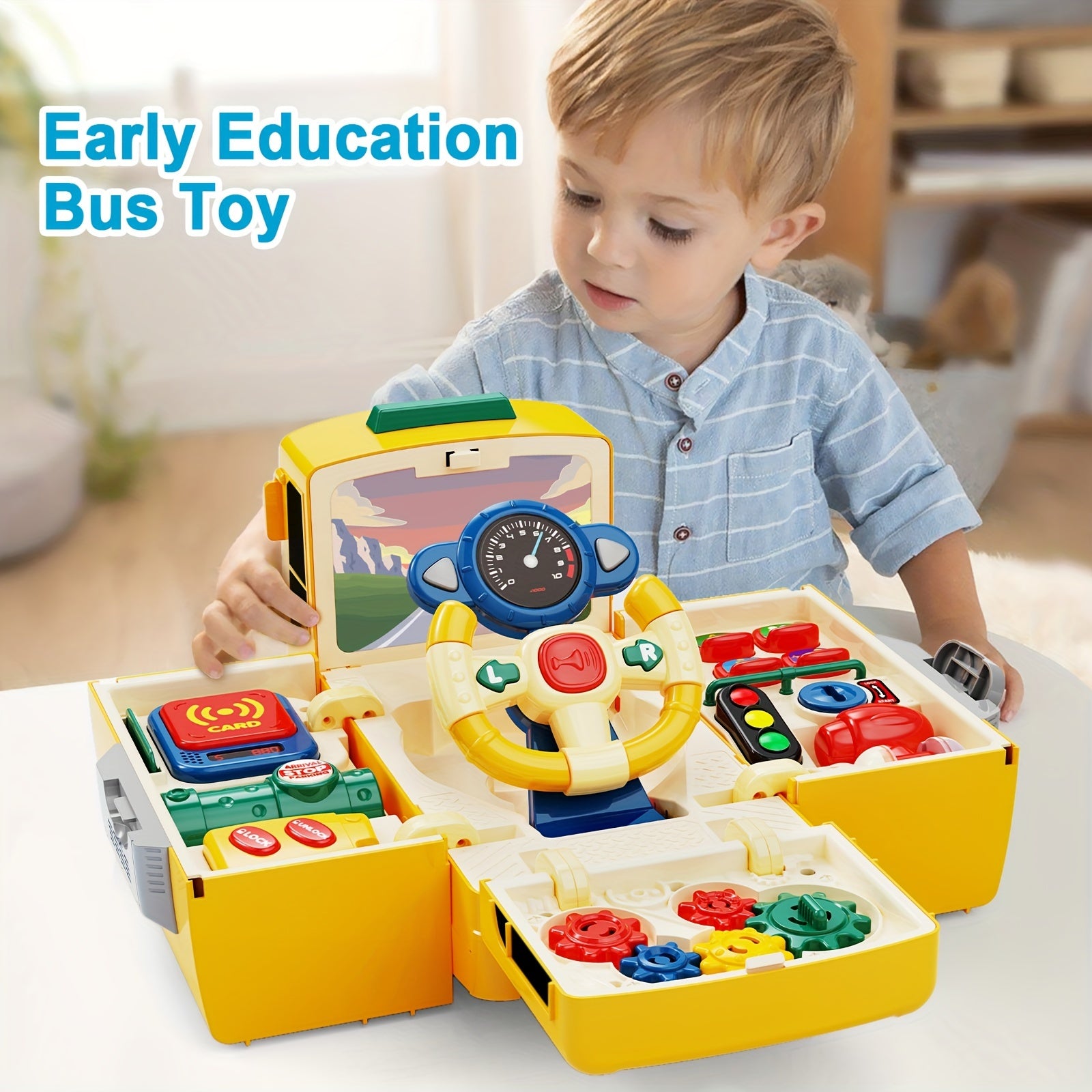 Toy School Bus with Sound Light Steering Wheel Music Education for Boys and Girls