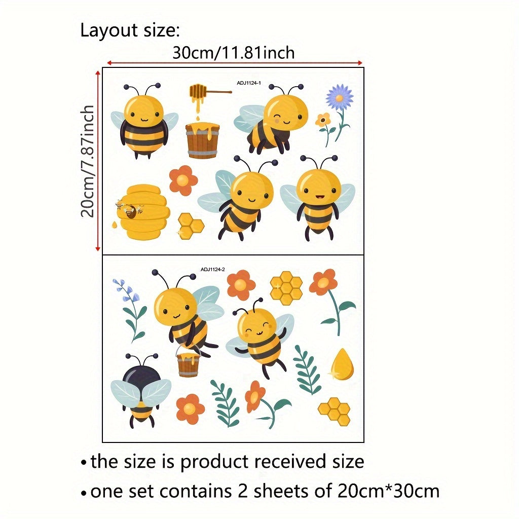 Set of 2 Cartoon Bee and Flower Window Stickers, Reusable, 29.97cm x 20.07cm