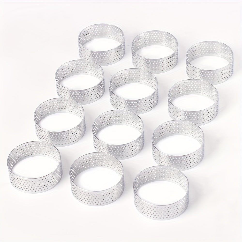 Set of 2-12 Stainless Steel Round Tart Rings for Baking Cheesecake Cookies Pastries