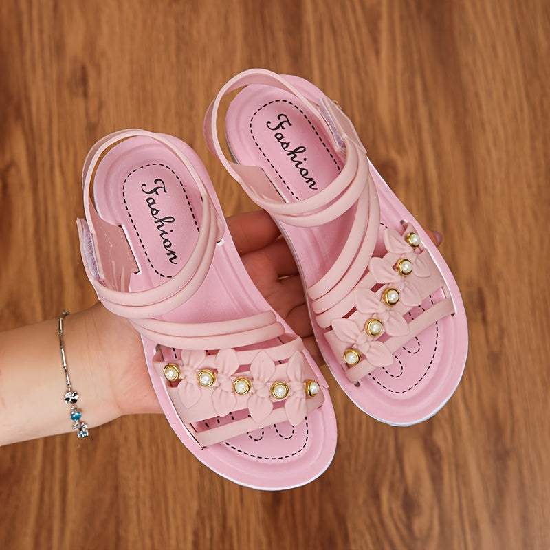 Girls' Summer Sandals Toddler to Kids Breathable Lightweight Beach Shoes with Hook and Loop Closure