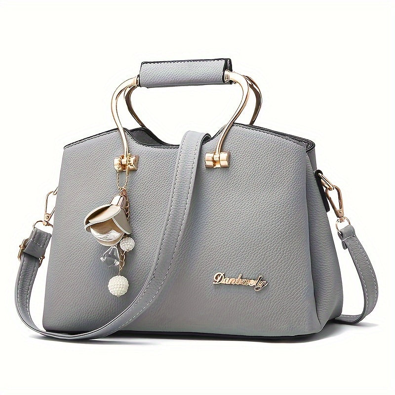 Elegant Tote Bag with Adjustable Strap Zipper Closure Polyester Lining Solid Color