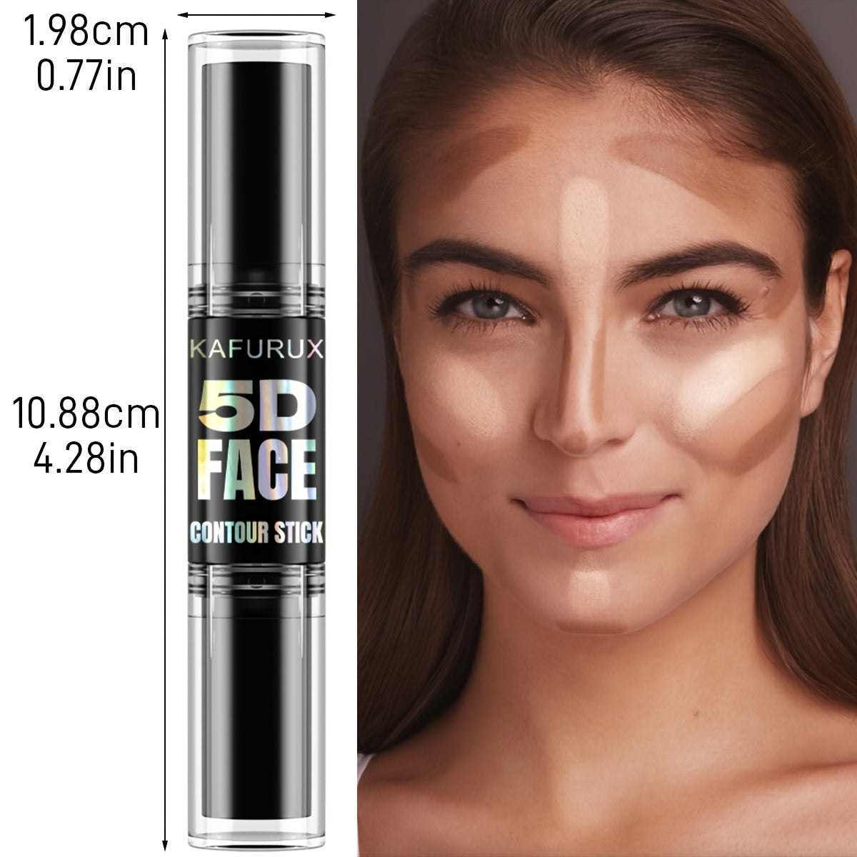 Yuz kontur stiku, ikki tomonlama yashiruvchi, to'liq qamrov, tabiiy yakun, yengildan o'rtacha