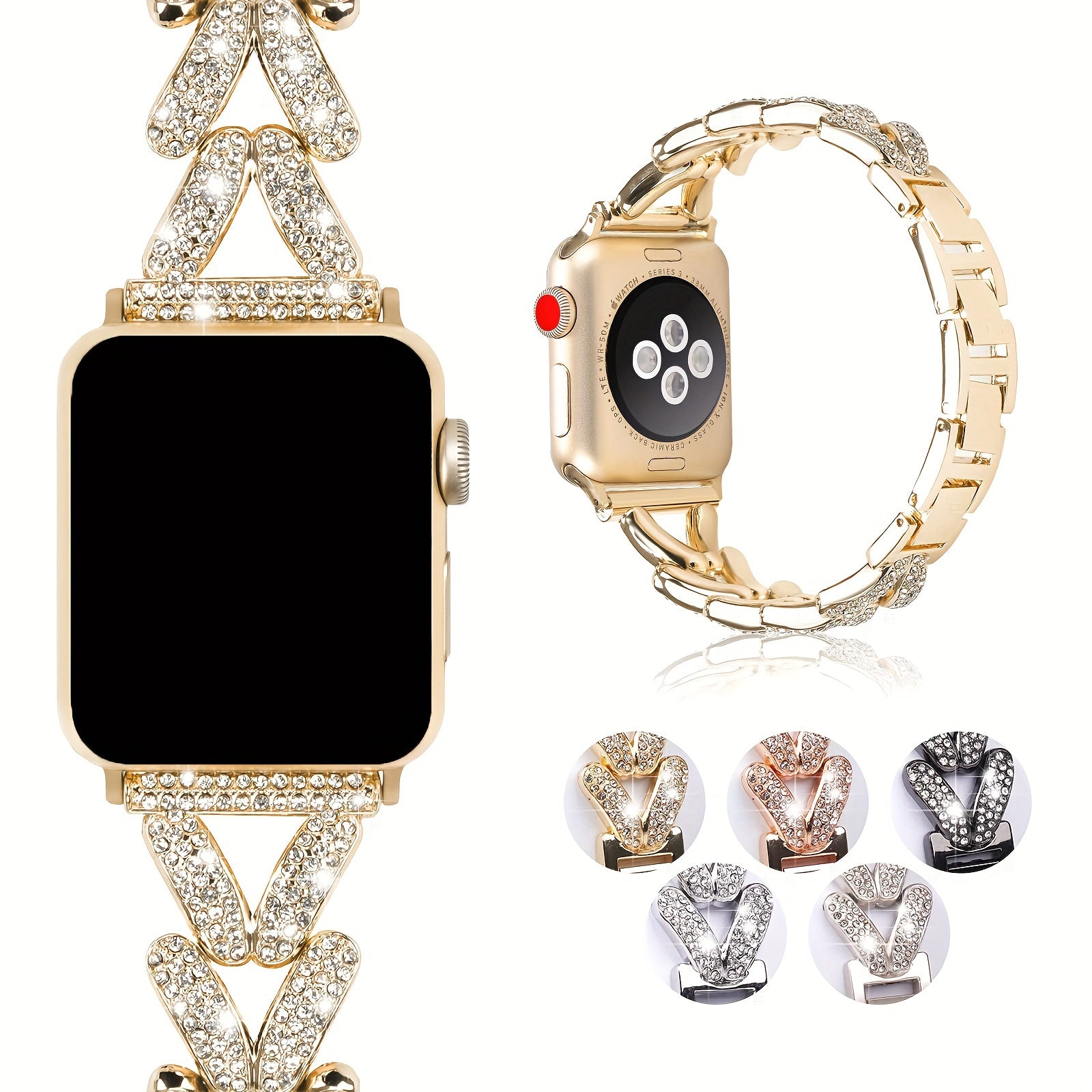 Women's Metal Floral Rhinestone Watch Bands for 38mm to 49mm Smartwatches