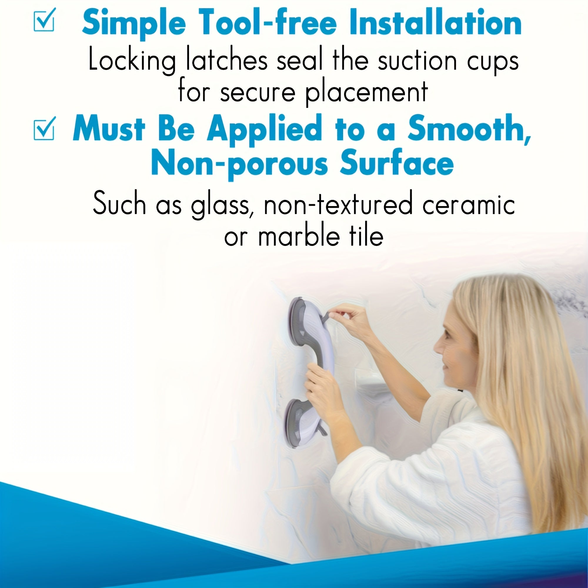 Set of Two Plastic Suction Grab Bars for Elderly Bathroom Safety No-Drill Anti-Slip Handrails