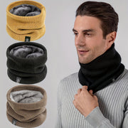 Fleece-Lined Neck Warmer Windproof Knit Scarf for Men Women Winter Solid Colors