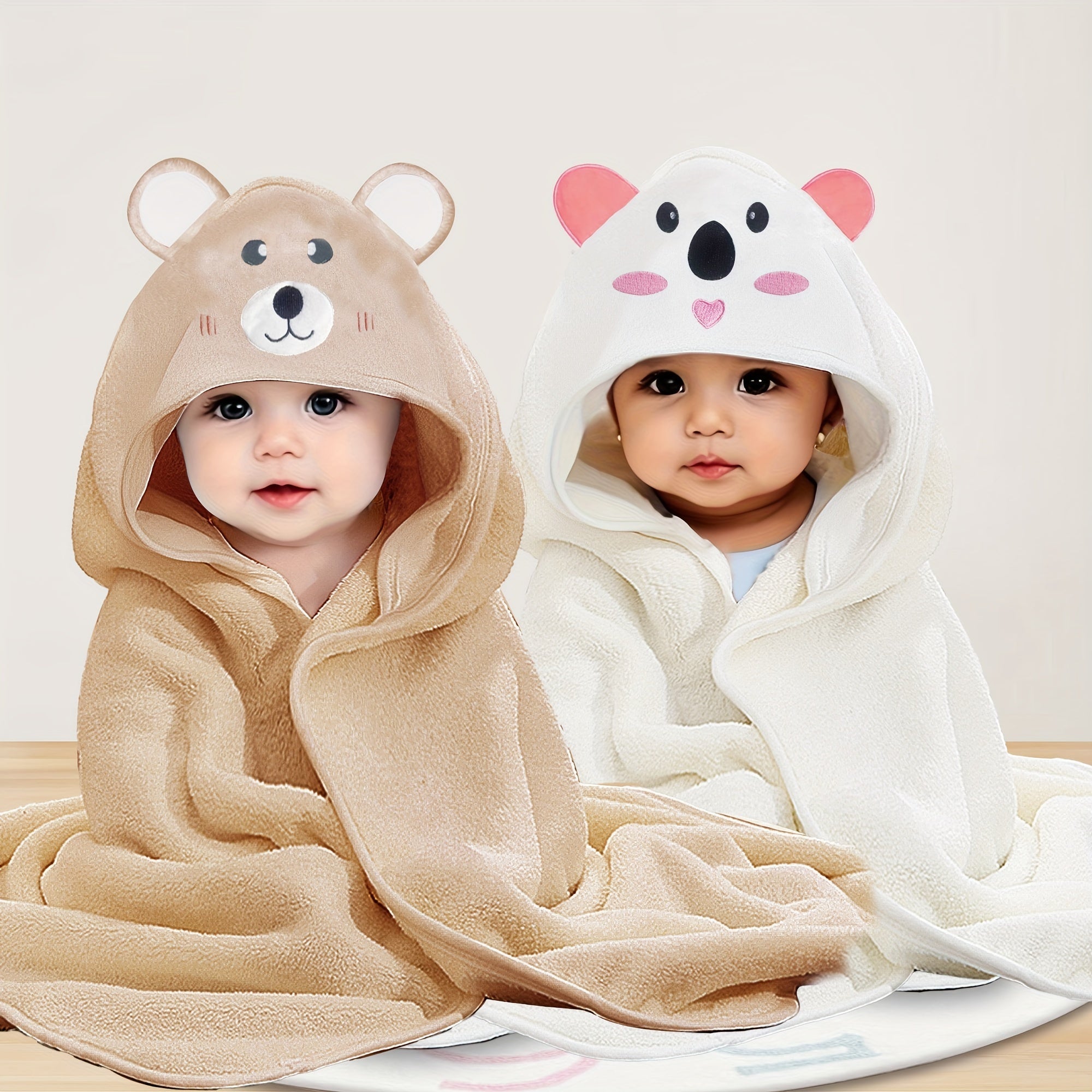 Kids Hooded Microfiber Bath Towels Set with Cartoon Animal Designs for Children