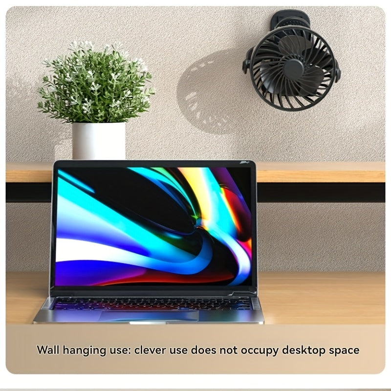 Ko‘p rangli ABS materialidan tayyorlangan portativ Mini USB fan, qayta zaryadlanadigan 500mAh litiy batareyali, ko‘p funksiyali klamp va stol uchun turadigan. Bolalar aravachalari, yotoqxona va ofislar uchun ideal. Tinch ishlash bilan