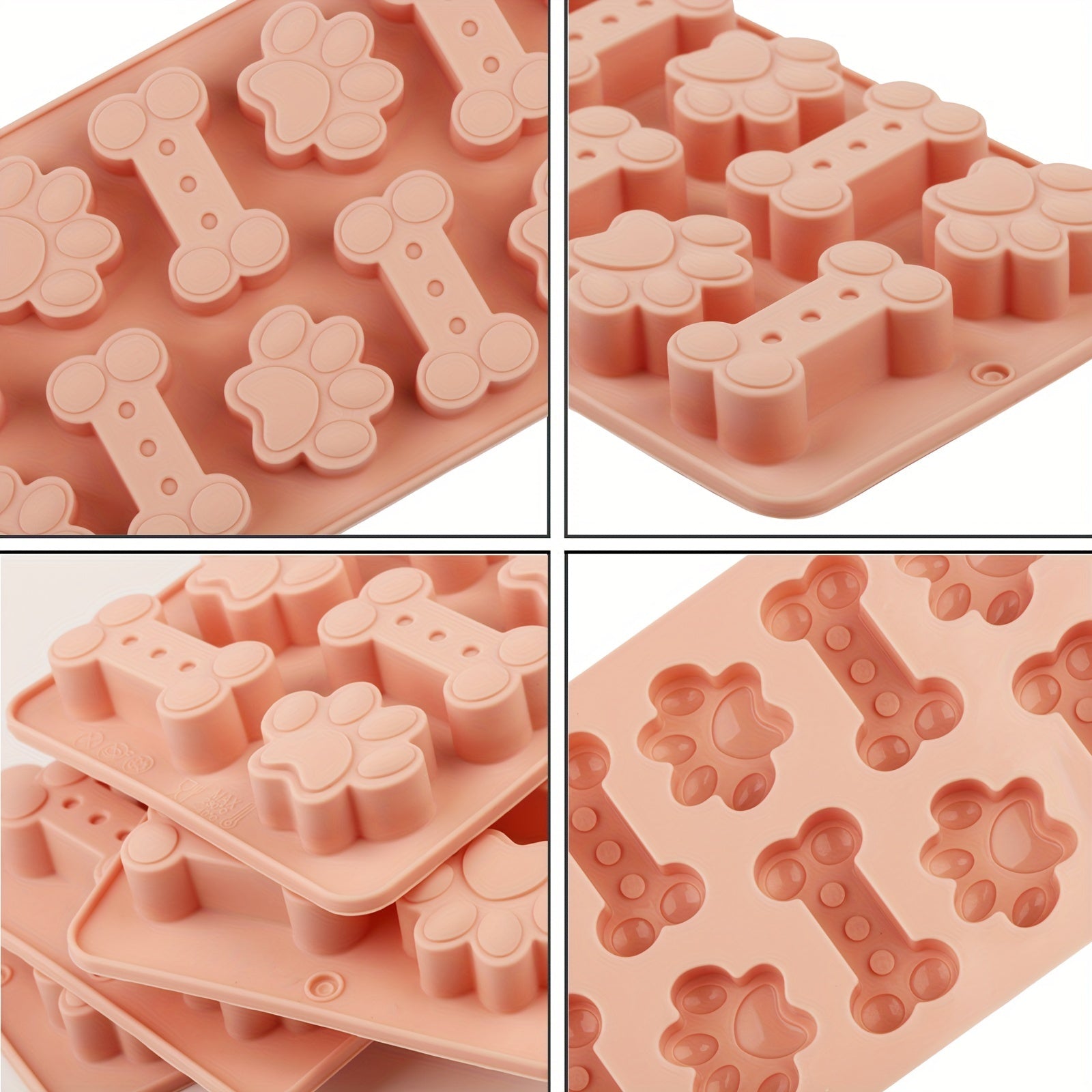 Silicone Dog Treat Mold Non-Stick Flexible Bone Paw Print Pink Blue Gray for Biscuits Ice Cubes Chocolate