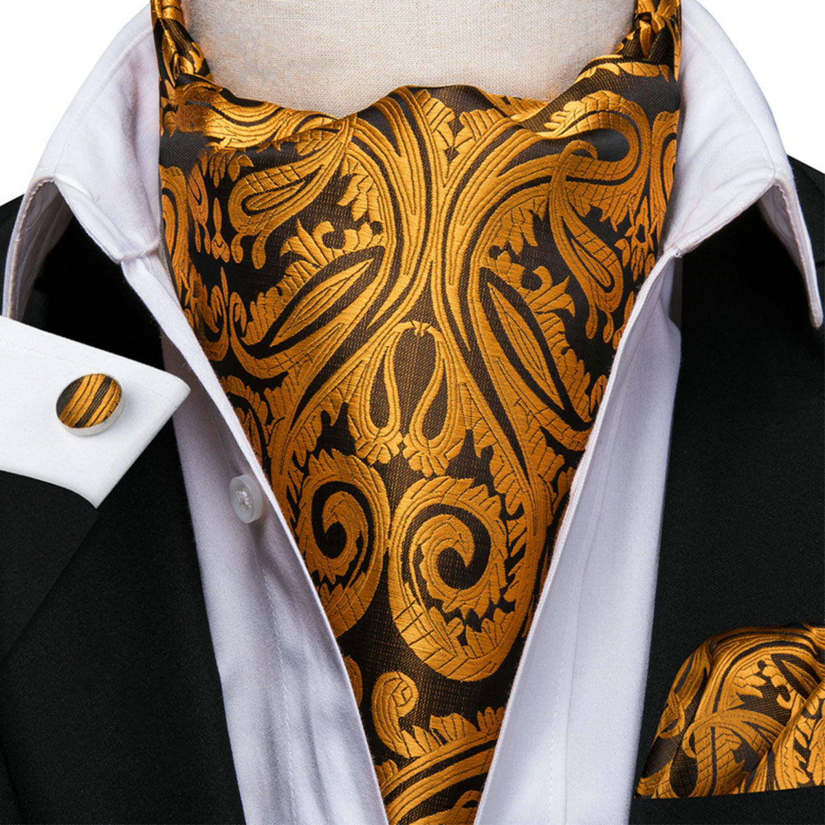 Men's Elegant Silk Paisley Attire Set with Tie Pocket Square Cufflinks for Weddings